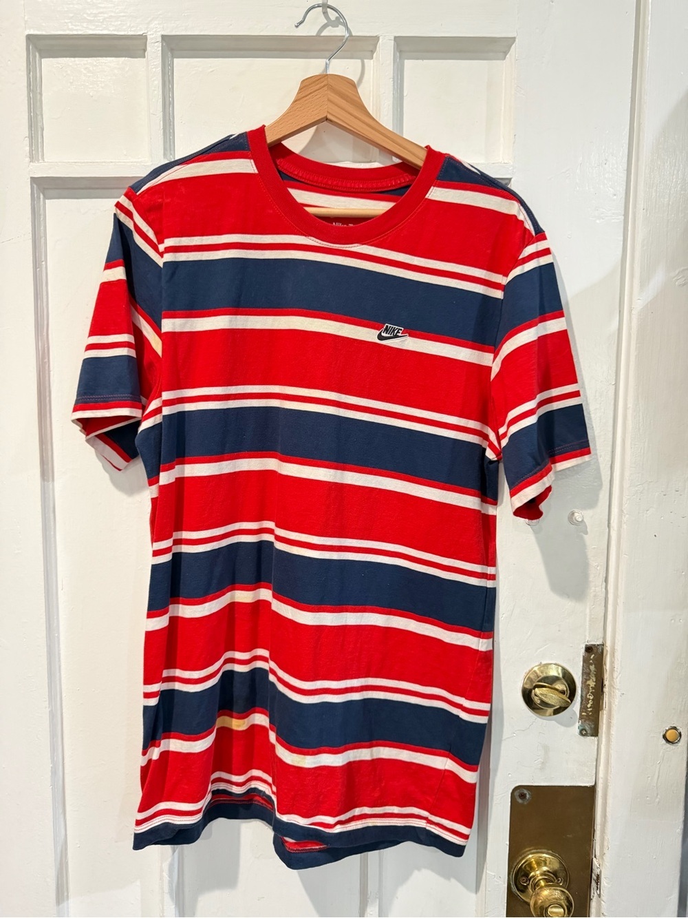 Nike Red, Navy & White Striped Short Sleeve Tee